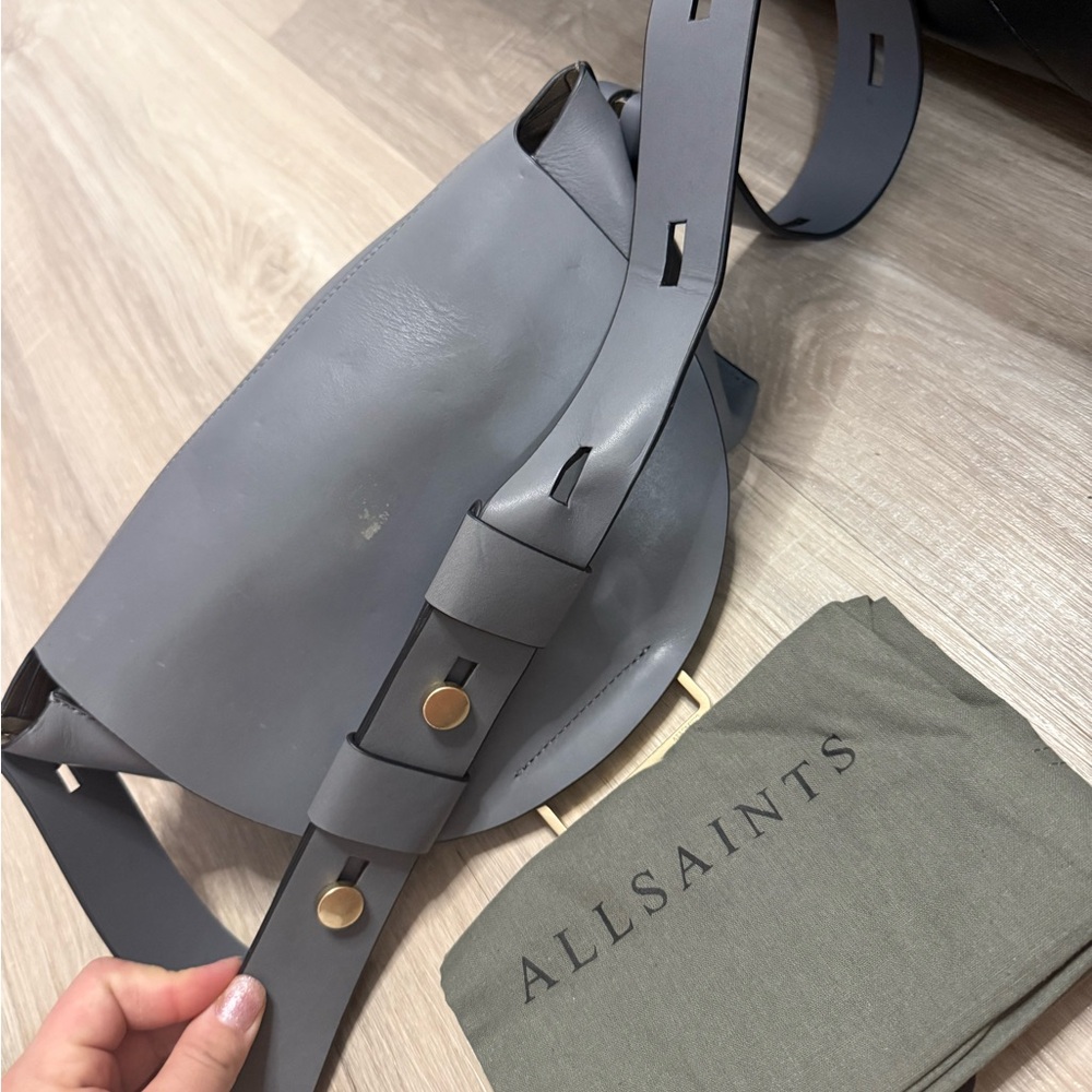 All Saints Charcoal Leather Crossbody Bag - Picture 7 of 10